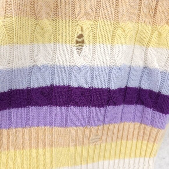 NWT MARC JACOBS 100% Cashmere Cable Knit DISTRESSED Sweater Striped Size LARGE - Picture 5 of 9
